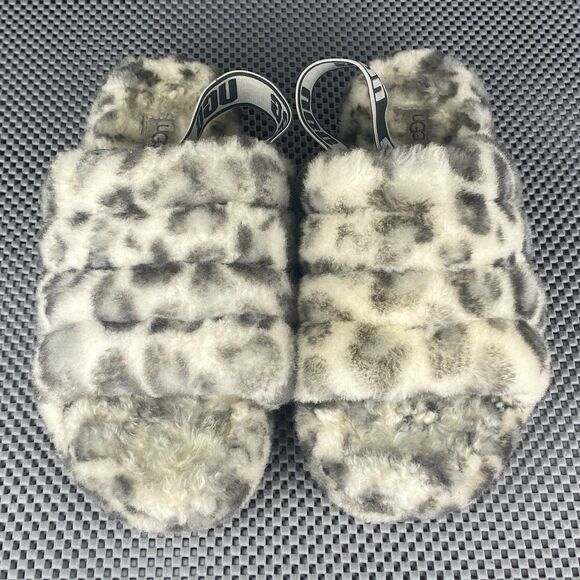 UGG Fluff Yeah Slides Slippers Womens 8 Leopard Animal Print Elastic Slingback - Picture 7 of 12